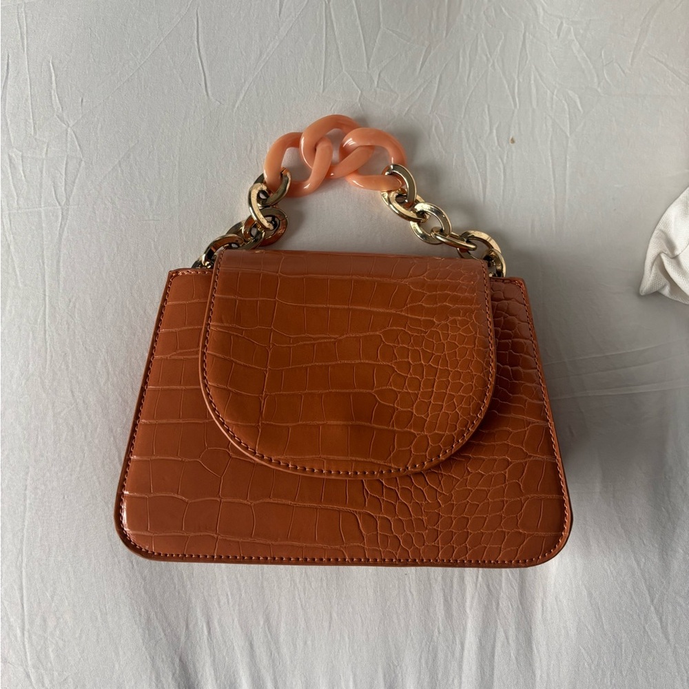 Call It Spring Pastel Orange/Peach Faux Alligator Skin Mini Handbag